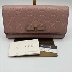 Gucci Microguccissima Bow Continental Wallet Pink GG Leather w Cards